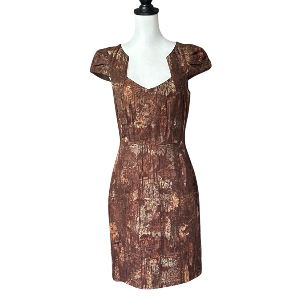 Antonio Melani Brown Bronze Cap Sleeve Sheath Dress Size 4 Fully Lined